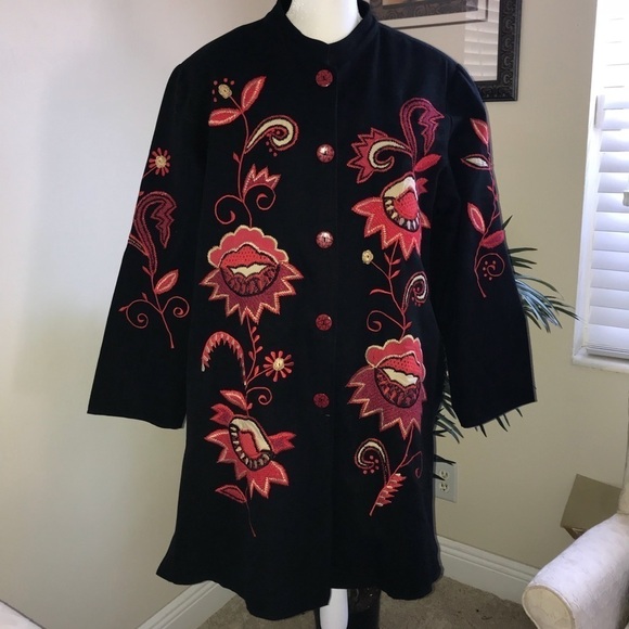 Indigo Moon Embroidered Long Women Plus Size Jacket 1X - Picture 2 of 7